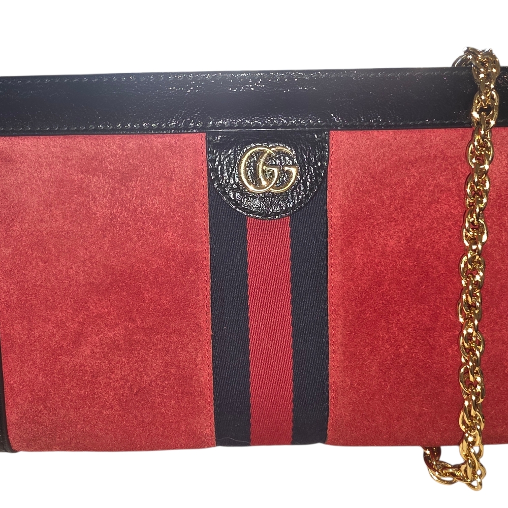 Gucci Ophidia Red Suede With Black Leather And Sherryline Trim Shoulder Bag